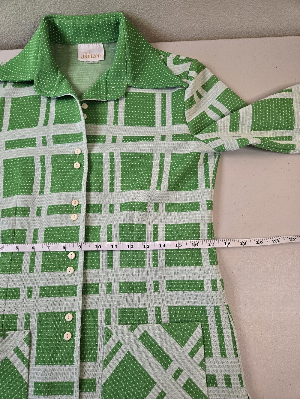 Vintage 70s Jantzen Green Mod Geometric 2 Piece Leisure Suit Size 14 - Picture 11 of 16